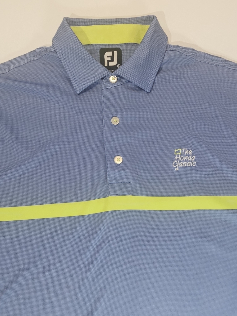 Footjoy Golf Polo Shirt Mens Large Blue Yellow Stripe The Honda Classic Preppy - Picture 5 of 7